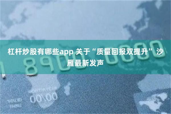 杠杆炒股有哪些app 关于“质量回报双提升” 沙雁最新发声