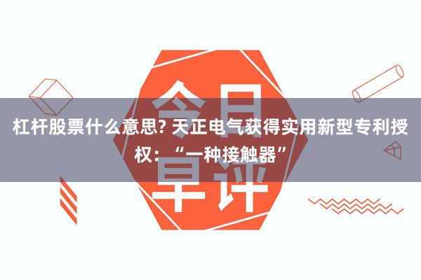 杠杆股票什么意思? 天正电气获得实用新型专利授权：“一种接触器”