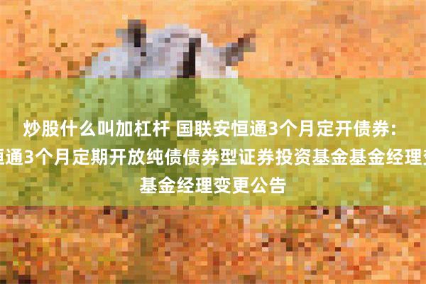 炒股什么叫加杠杆 国联安恒通3个月定开债券: 国联安恒通3个月定期开放纯债债券型证券投资基金基金经理变更公告