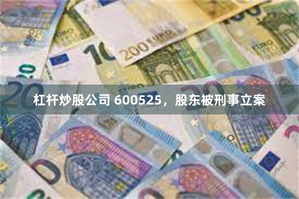 杠杆炒股公司 600525，股东被刑事立案