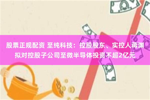 股票正规配资 至纯科技：控股股东、实控人蒋渊拟对控股子公司至微半导体投资不超2亿元